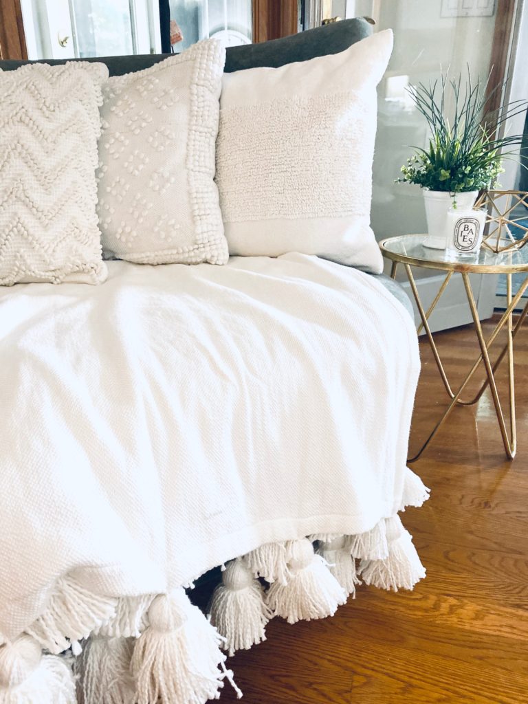 White pillows on couch