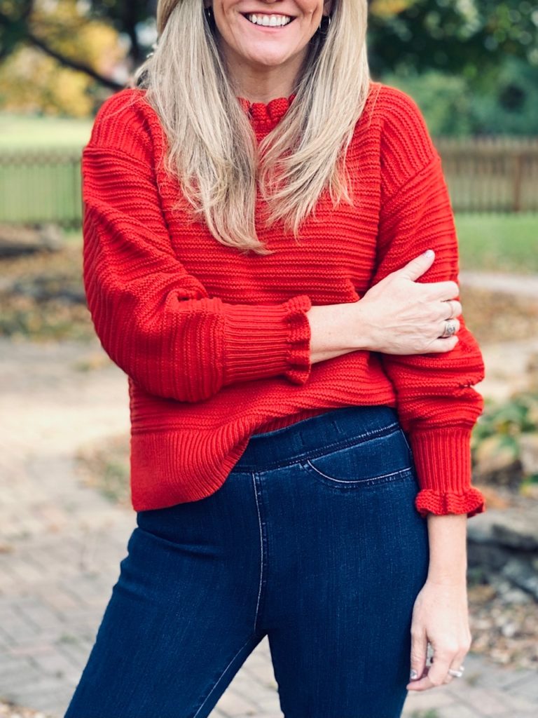 Red ruffleneck sweater