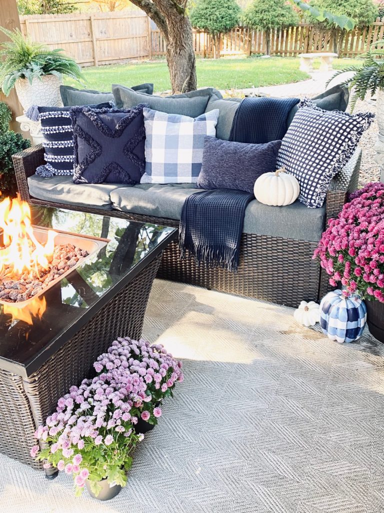 Fall outdoor patio with fire pit