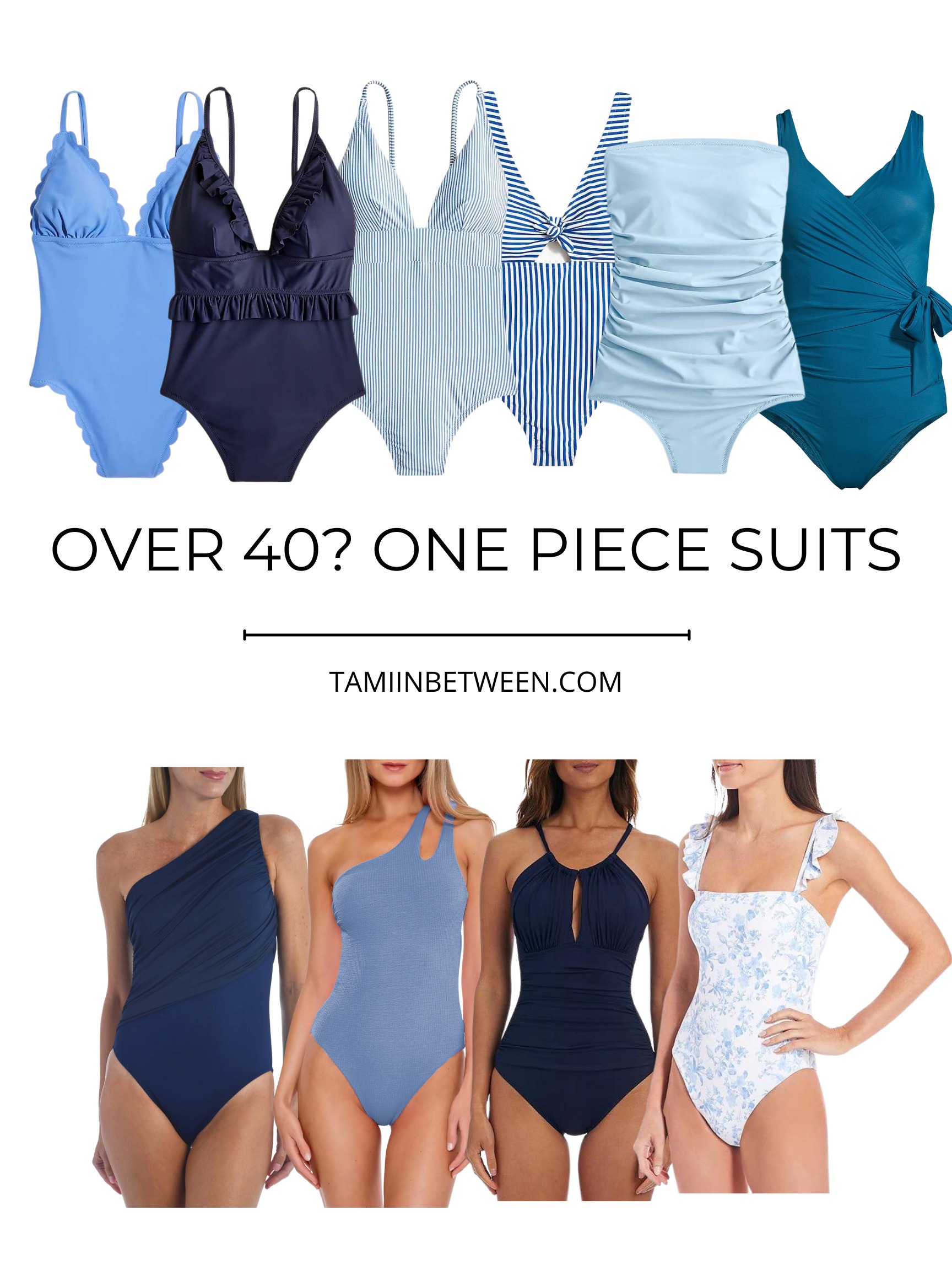 Flat lay of one piece bathing suits